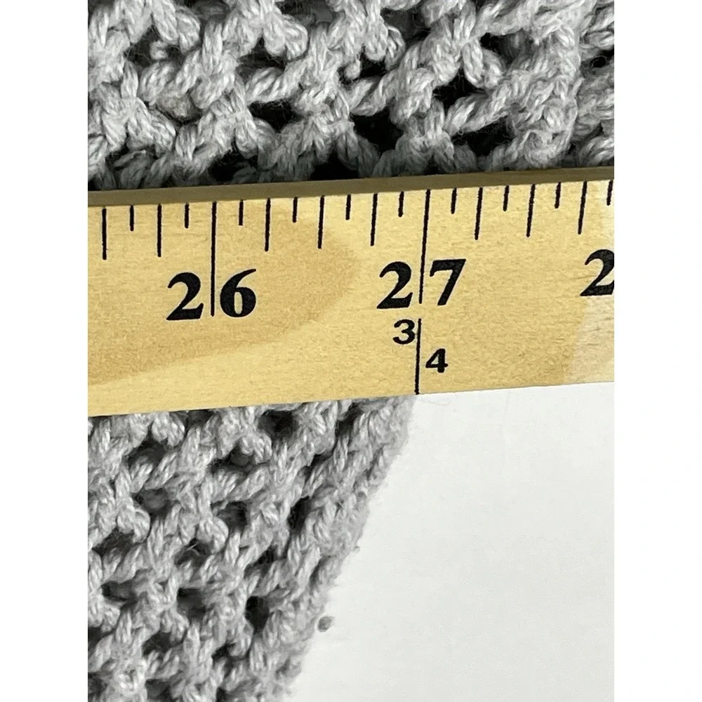 AE American Eagle Sweater Gray Open Knit Long Sleeve Women's XL Crochet Fall EUC